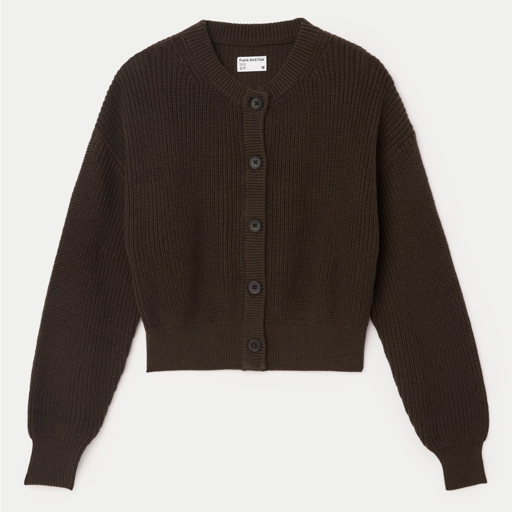 NWT Frank And Oak The SeaCell™ Crewneck Cardigan in Dark Chocolate